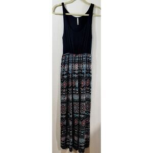 Voll Black Green Orange Aztec Print Maxi Dress Small / Medium Lightweight Soft